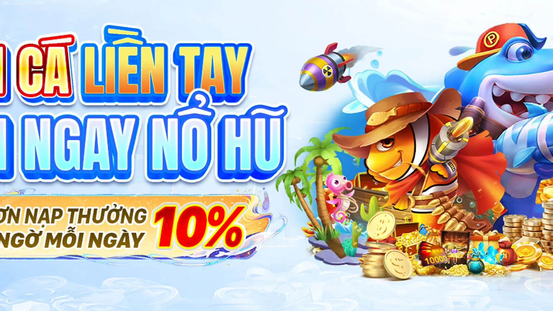Hình ảnh đại dương rực rỡ với các loài cá và sinh vật biển trong game Bắn Cá Hải Vương
